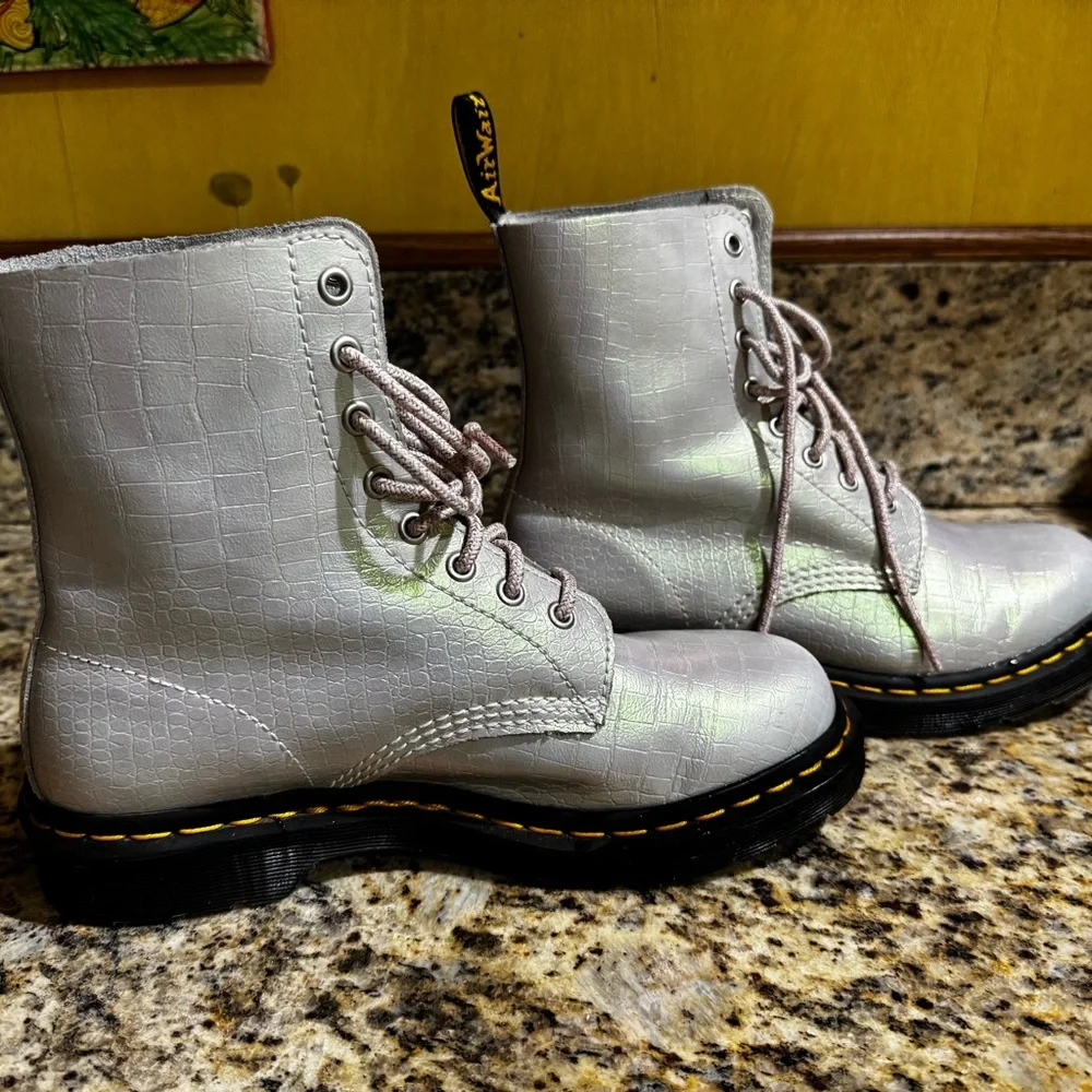 Dr. Martens Women's Iridescent Gray Combat Boots - Picture 7 of 8